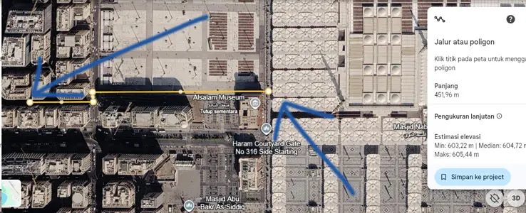 Jarak hotel mukhtara al ggarbi ke masjid nabawi